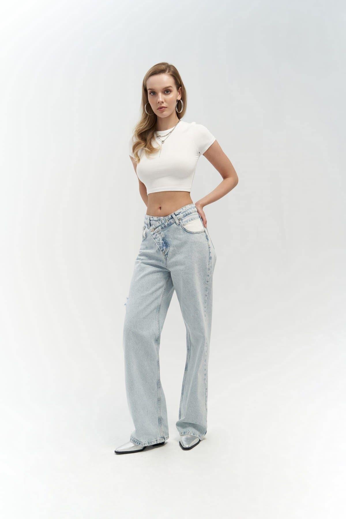 Mai Collection Tansy Buz Mavi Cep Detay Jean Pantolon