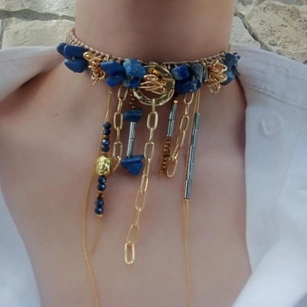 Mavi Lapis Taşı Choker Kolye