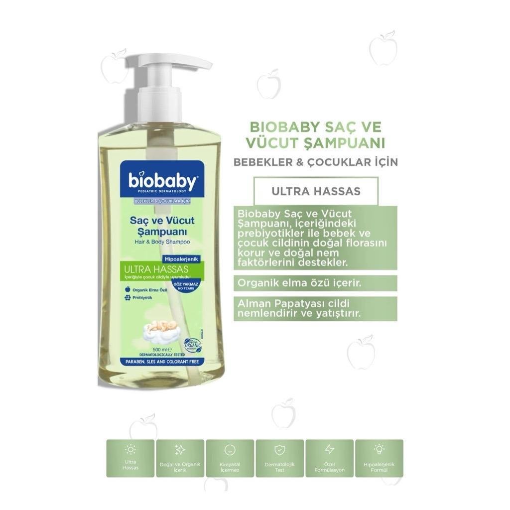 Biobaby Bebekler & Çocuklar İçin Saç ve Vücut Şampuanı 3 Al 2 Öde 3 x 500 ml