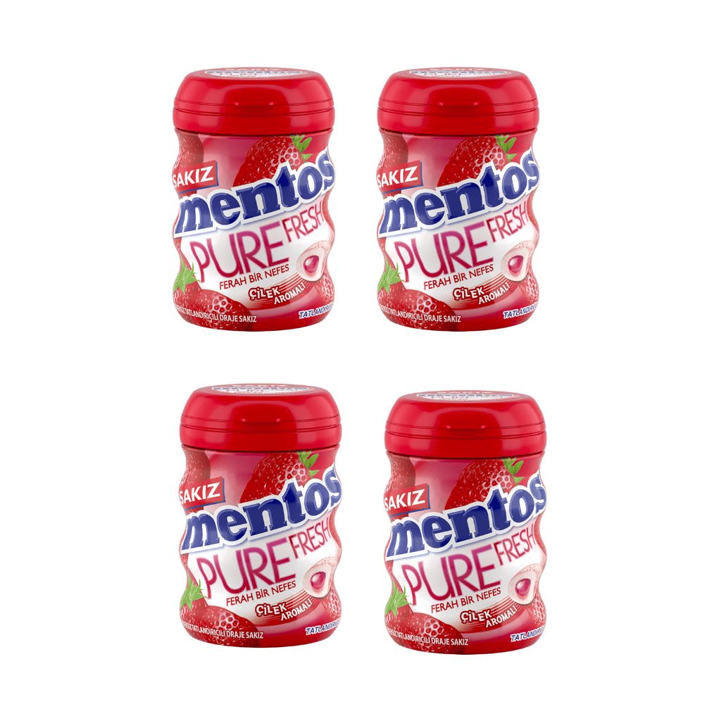Mentos Pure Fresh Çilek Aromalı Şekersiz Tatlandırıcılı Draje Sakız 60 g x 4 Adet