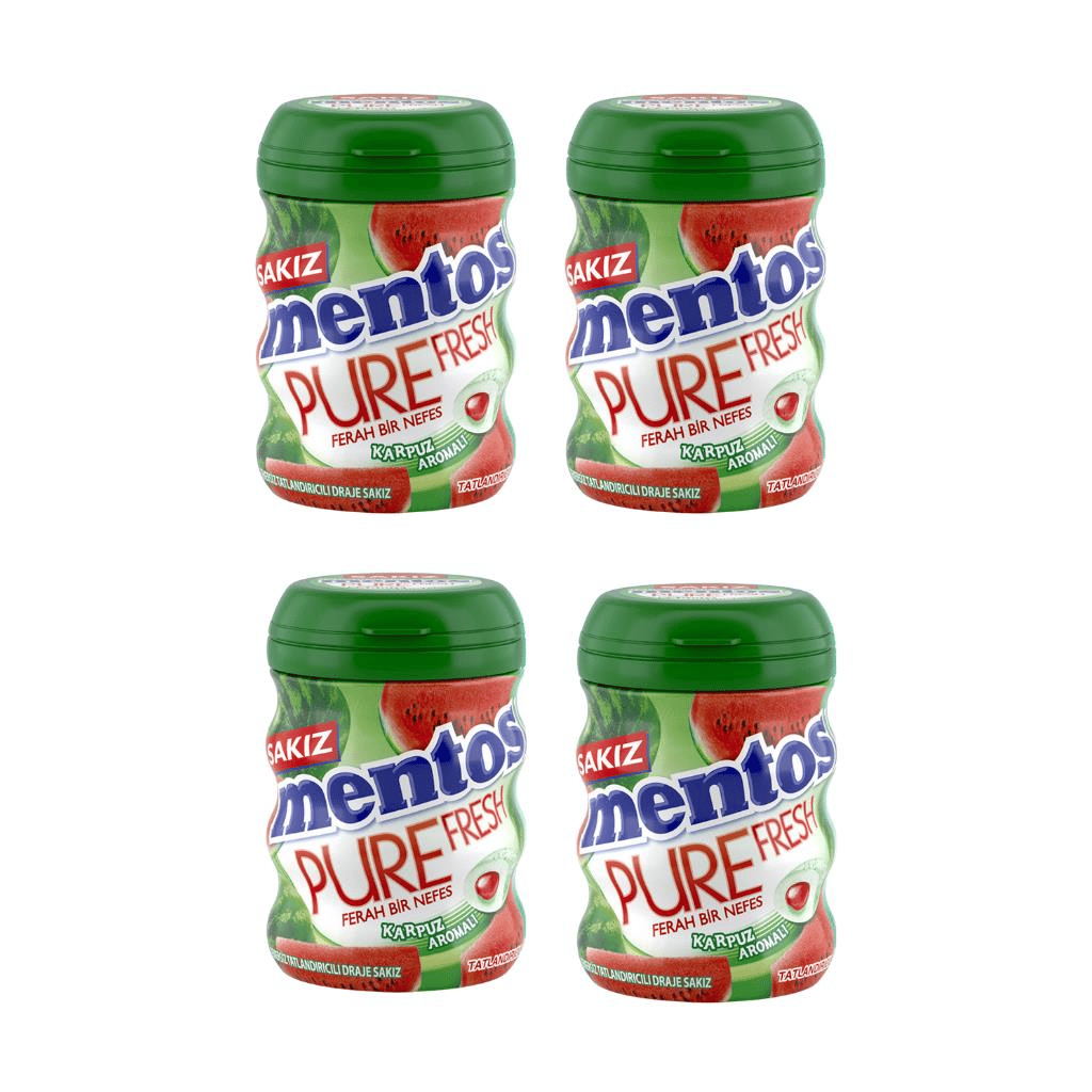Mentos Pure Fresh Karpuz Aromalı Şekersiz Tatlandırıcılı Draje Sakız 60 g x 4 Adet