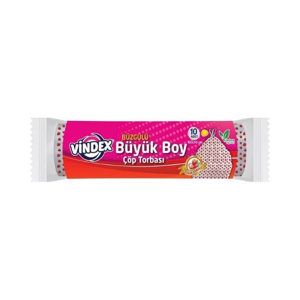 Vindex Büzgülü Çöp Torbası Büyük Boy 65x70 cm Çilek Kokulu 10 lu