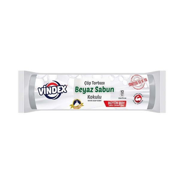 Vindex Büzgülü Çöp Torbası Büyük Boy 65x70 cm Beyaz Sabun Kokulu 10 lu