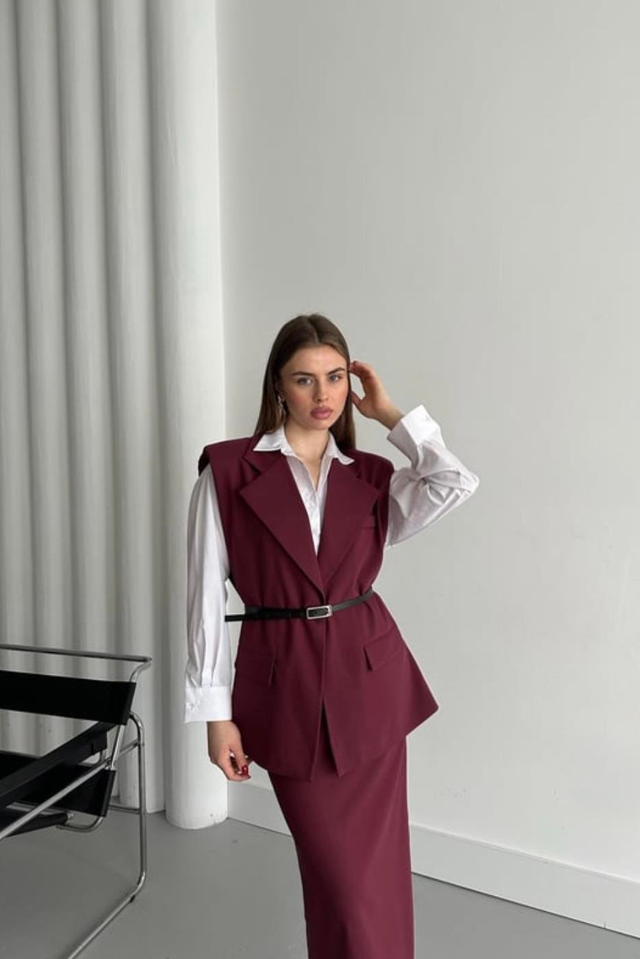 Bordo Vatkalı Kemerli Yelek