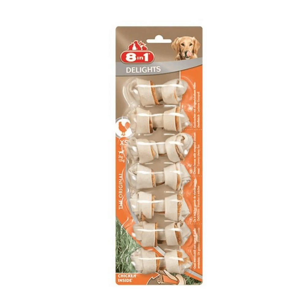 8in1 Delights Bones Ağız Bakımı için Tavuklu Düğümlü Köpek Kemiği (7'li) [XS] 84gr