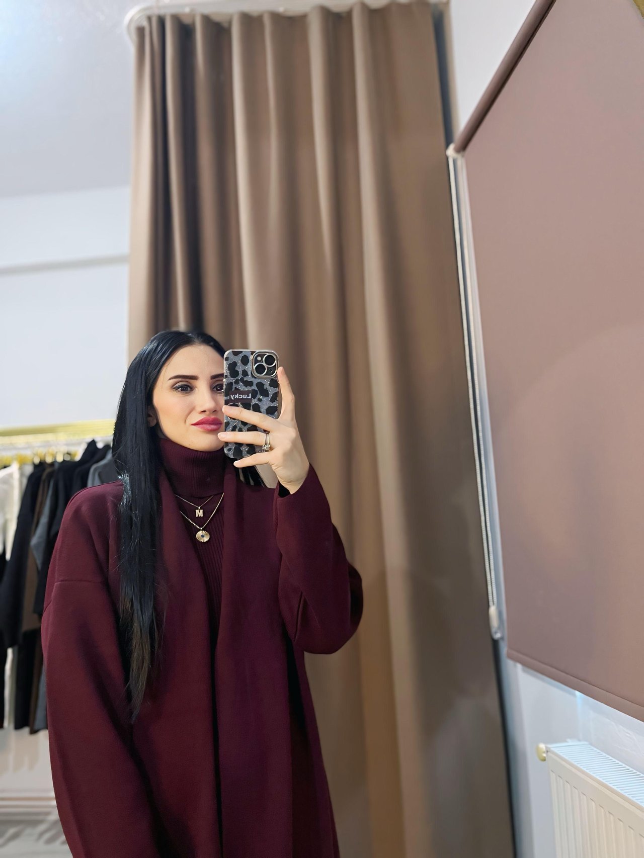 Bordo Balıkçı Yaka Hırkalı Triko Elbise