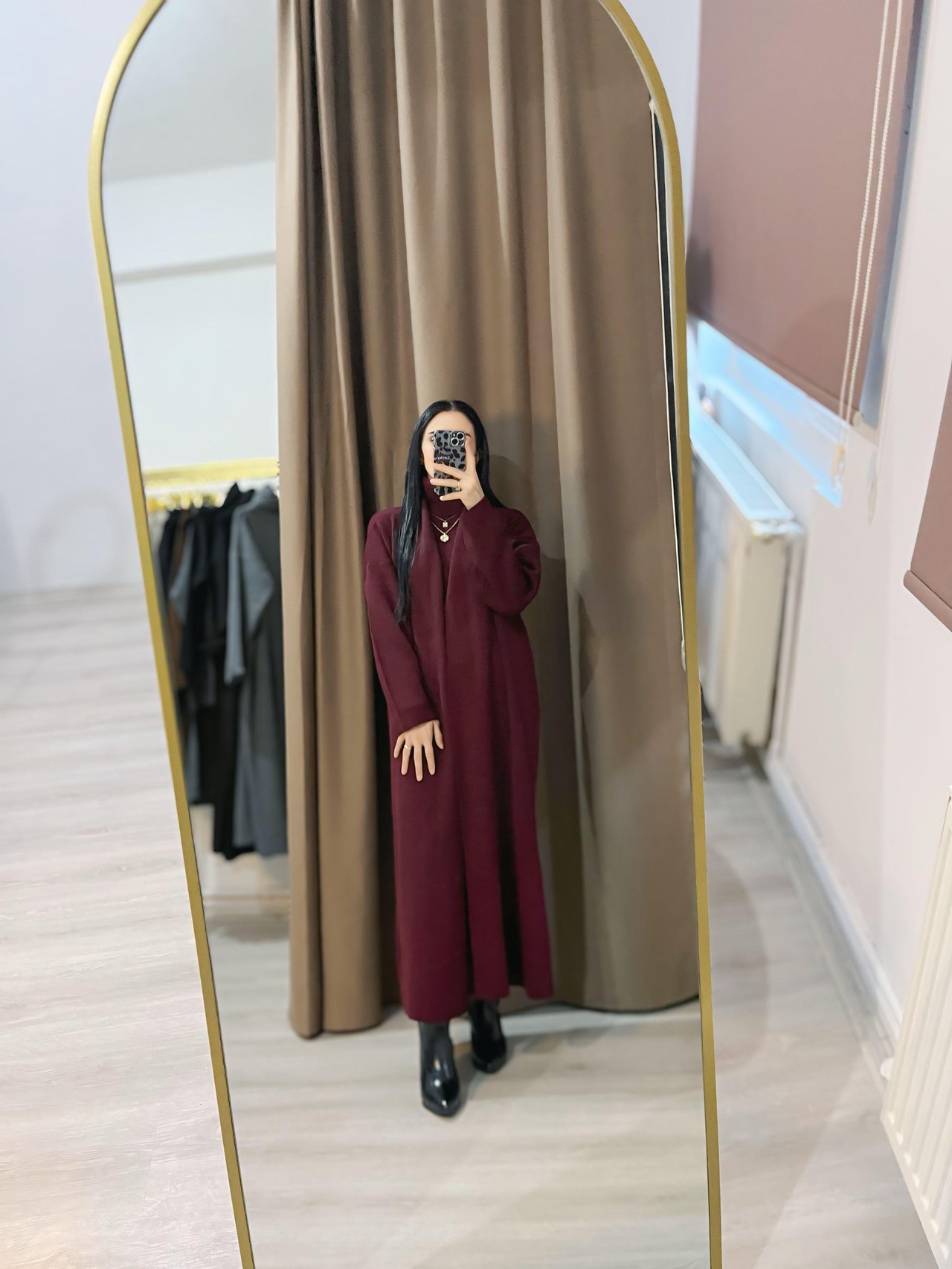 Bordo Balıkçı Yaka Hırkalı Triko Elbise
