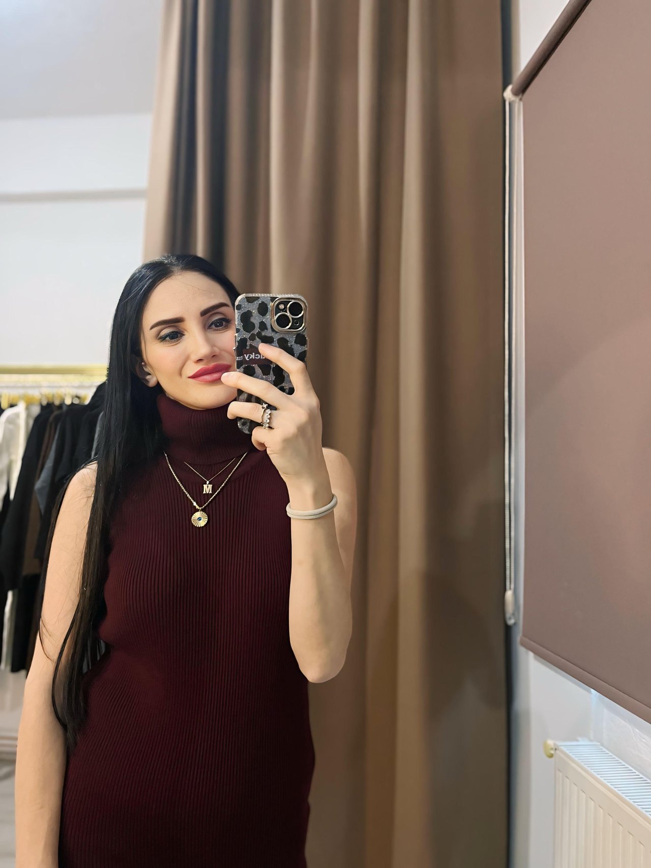 Bordo Balıkçı Yaka Hırkalı Triko Elbise