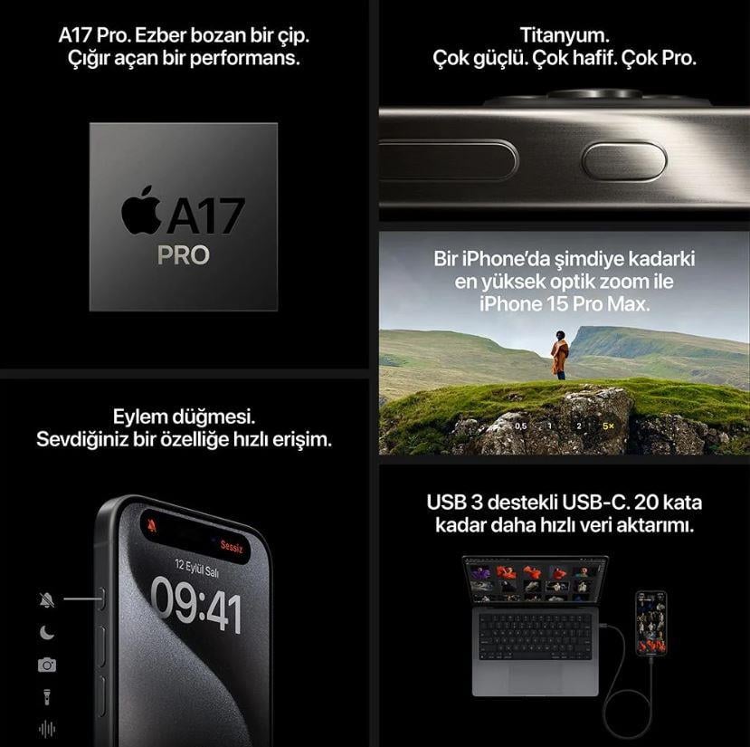 APPLE iPhone 15 Pro Max 512GB Mavi Titanium Cep Telefonu MU7F3TU/A (Apple TÜRKİYE Garantili)