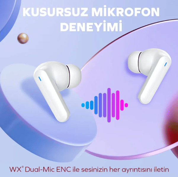 WOYAX by DEJİ Curvy HD Mikrofonlu Ultra Hafif HiFi Ses Beyaz Kulak İçi Kablosuz Bluetooth Kulaklık