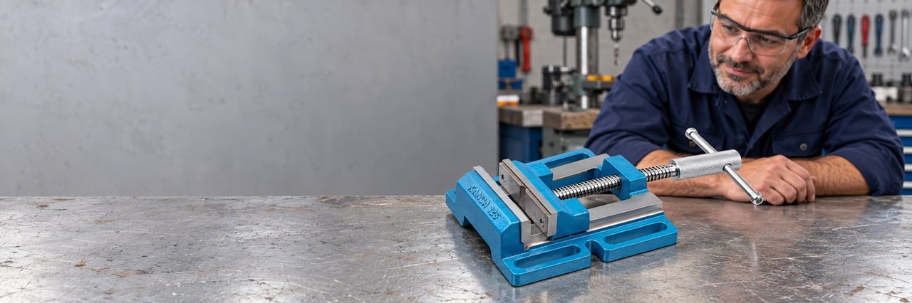 Kanca 125 mm drill press vice on a workshop bench