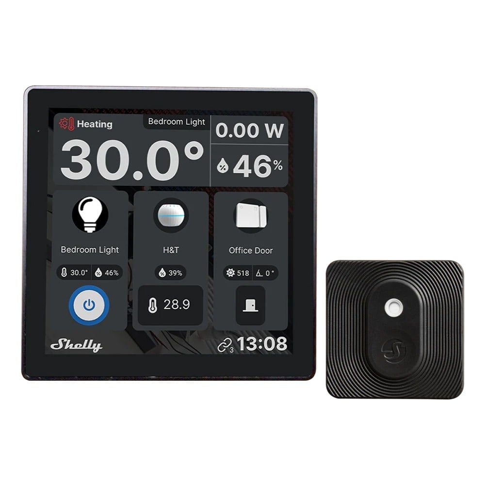 Shelly Wall Display ve BLU H&T siyah merkezi kontrol panel seti