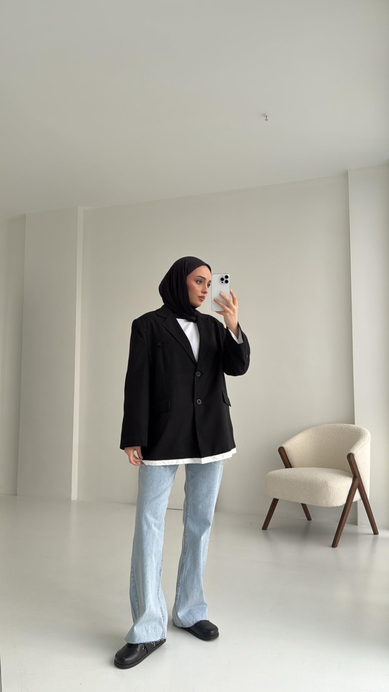 Arkası Baskılı Blazer Ceket Siyah