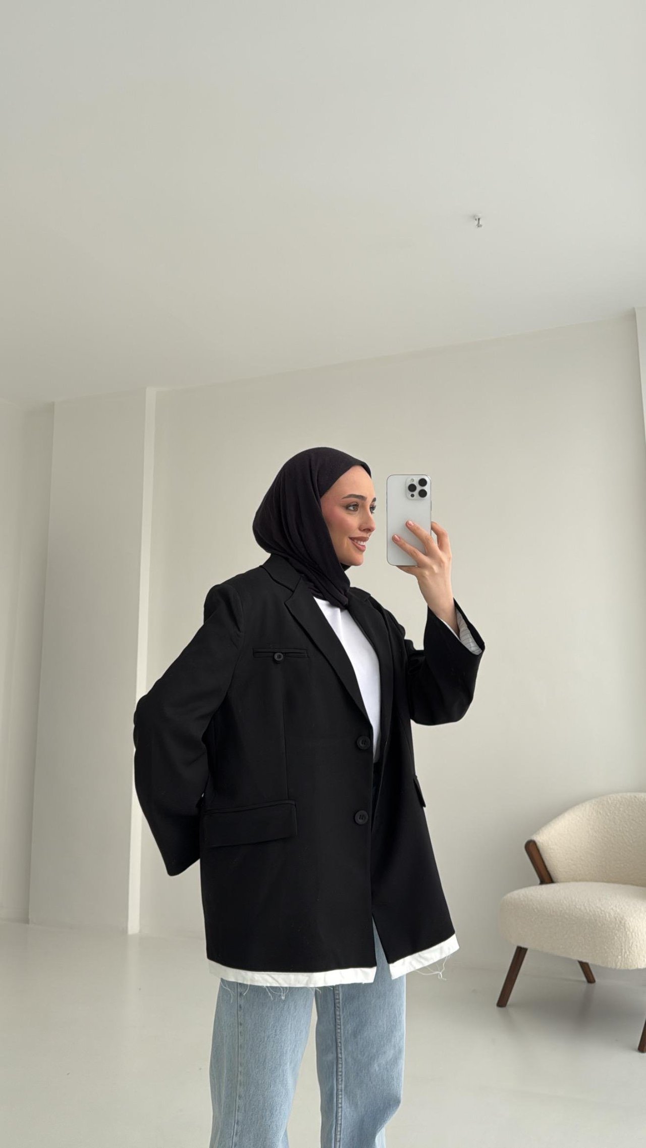 Arkası Baskılı Blazer Ceket Siyah