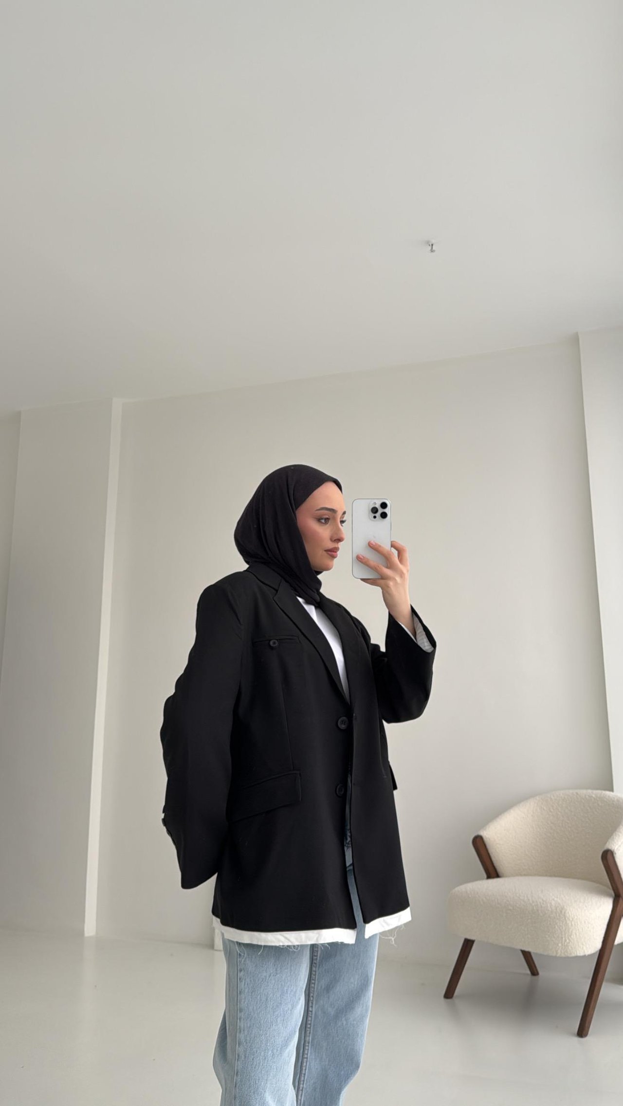 Arkası Baskılı Blazer Ceket Siyah