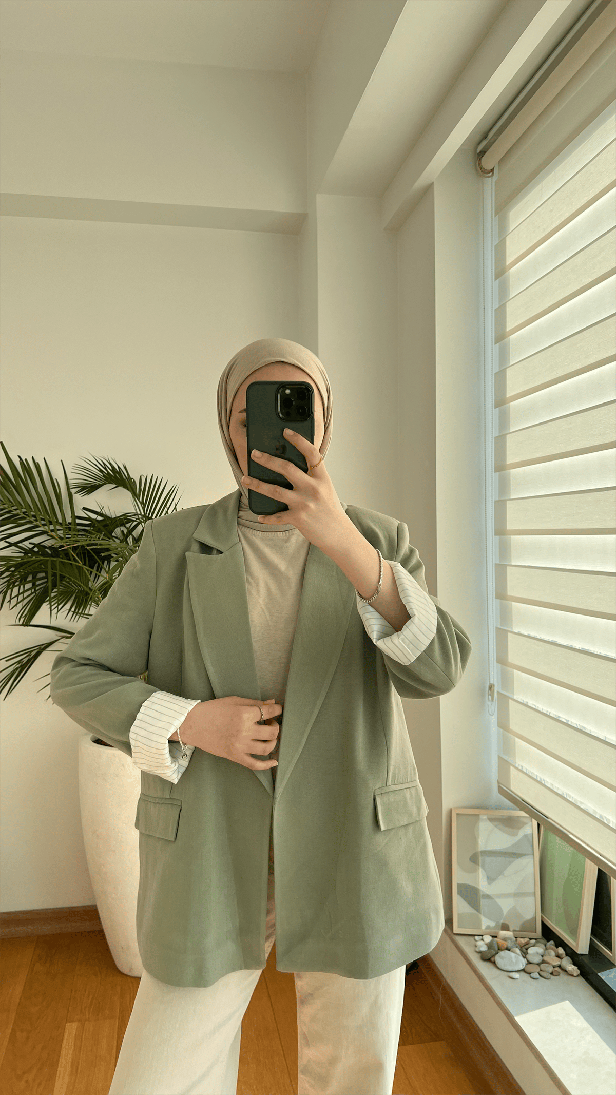 Keten Blazer Ceket Haki