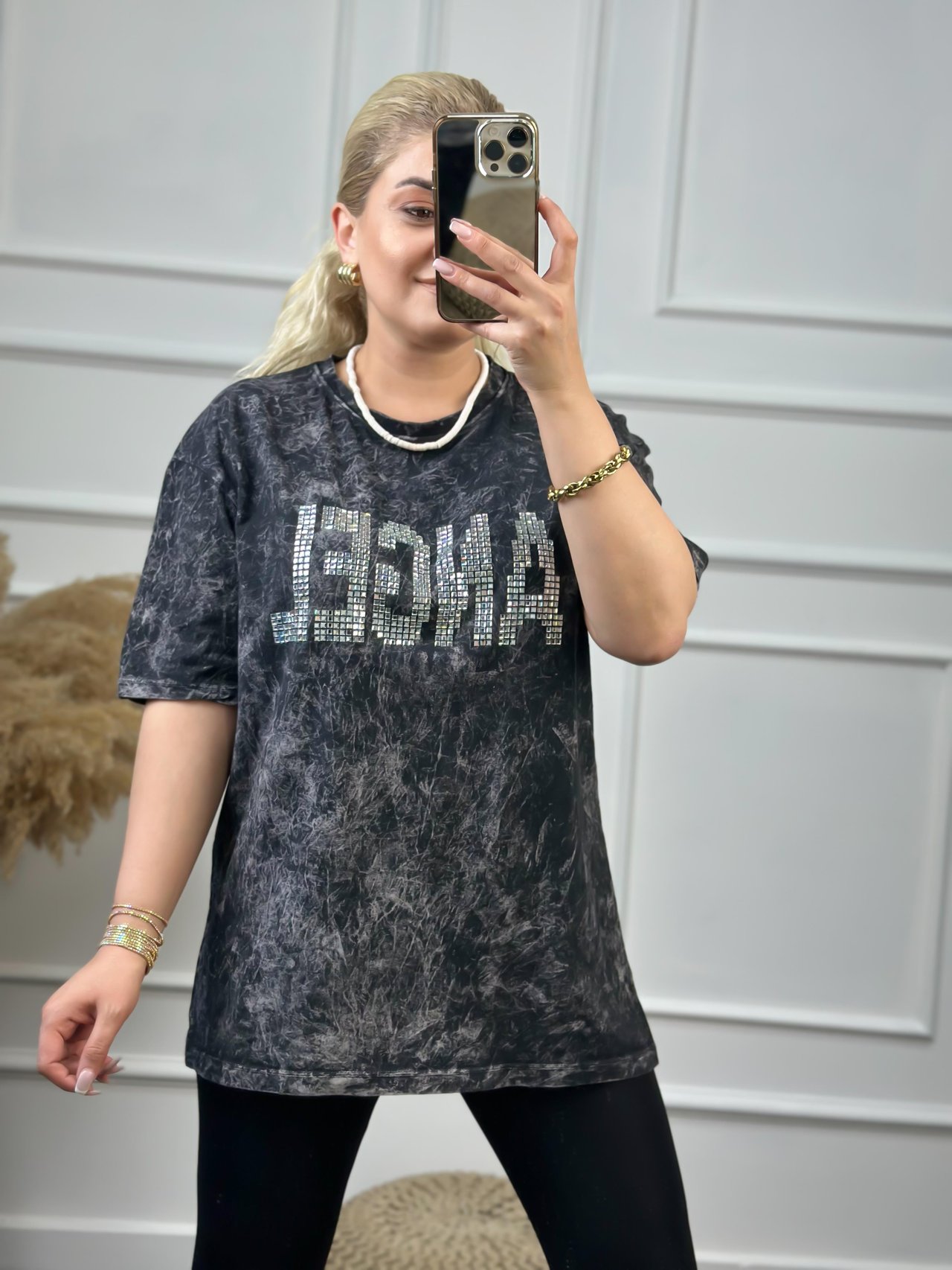 Angel Taşlı Yıkamalı Tshirt FÜME-23YUST000058