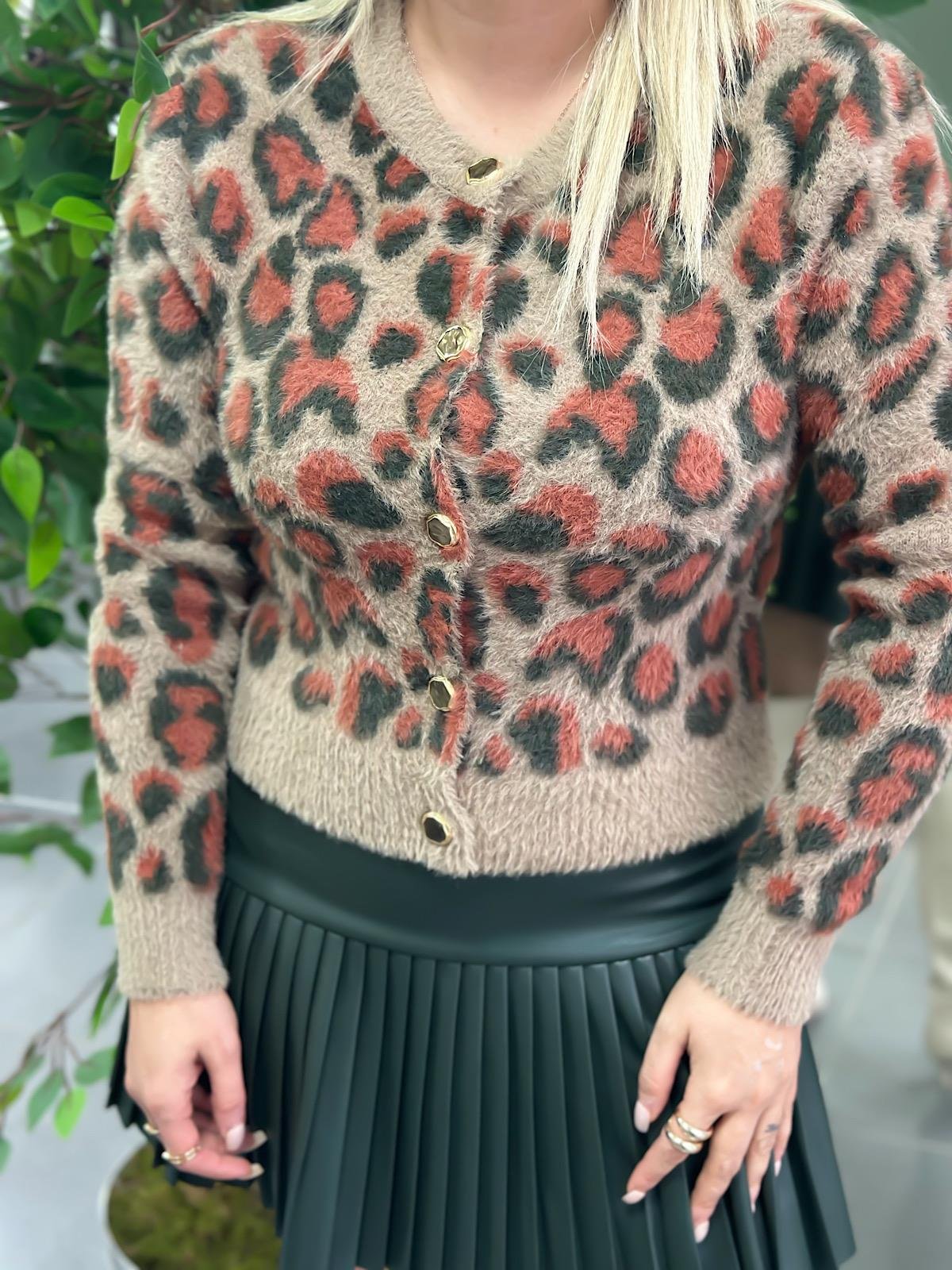 Leopar Yumuşak Dokulu Angora Hırka KAHVE-23KDIS000057