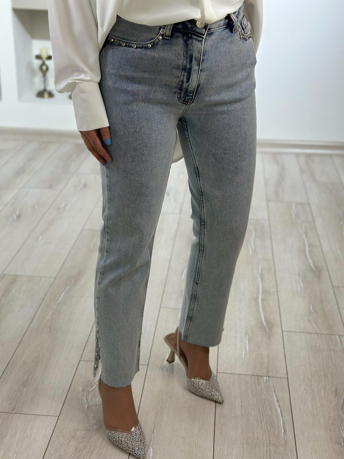 Lüks Kalite Flare Paça Mom Fit Pantolon BUZ MAVİ-23YALT000036