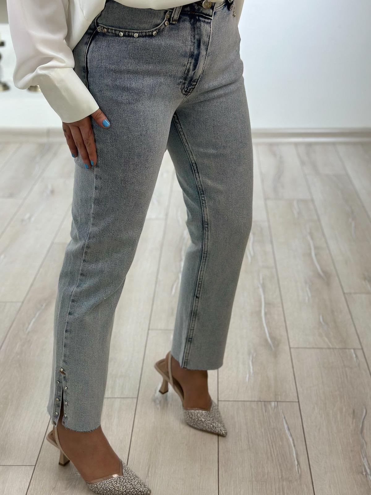 Lüks Kalite Flare Paça Mom Fit Pantolon BUZ MAVİ-23YALT000036