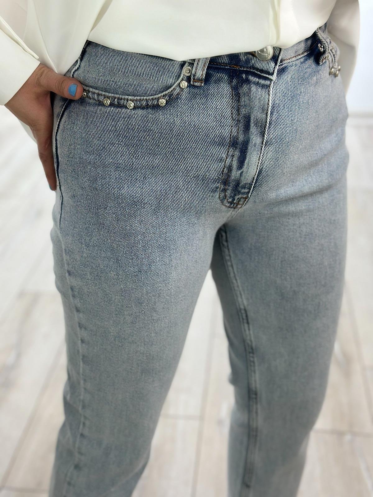 Lüks Kalite Flare Paça Mom Fit Pantolon BUZ MAVİ-23YALT000036
