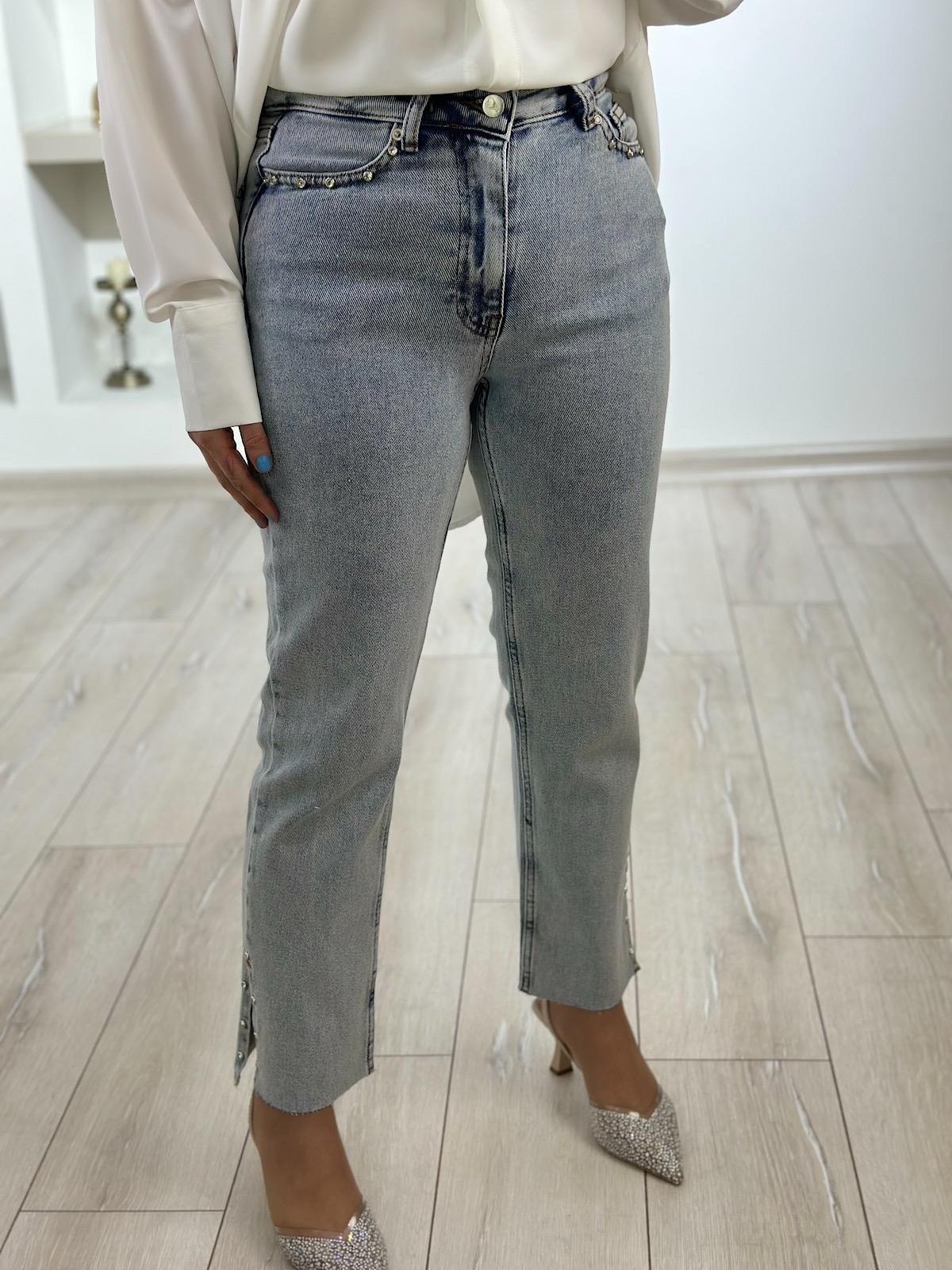 Lüks Kalite Flare Paça Mom Fit Pantolon BUZ MAVİ-23YALT000036