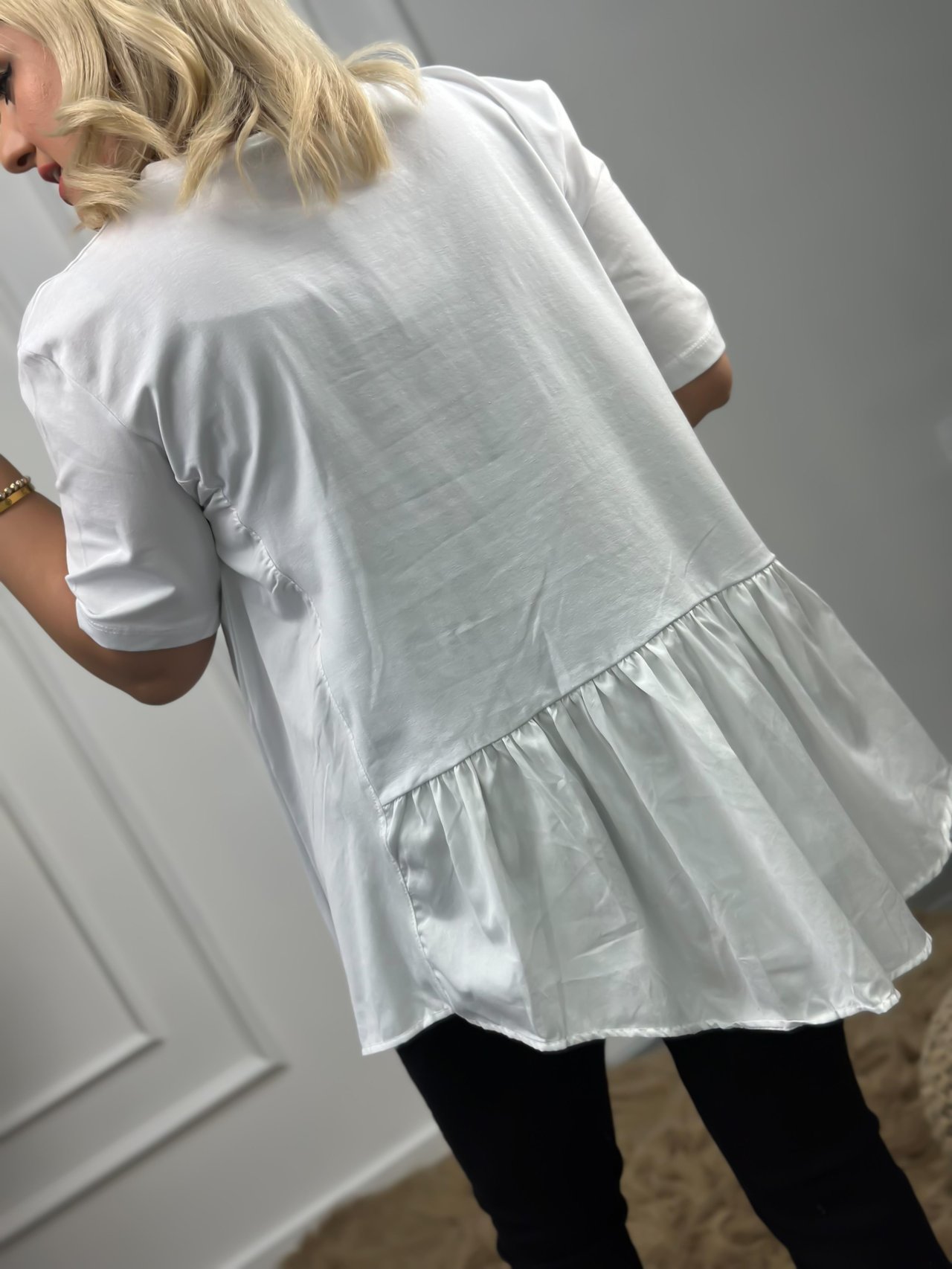 Poplin Detaylı  Belli Lastikli Tshirt BEYAZ-23YUST000007