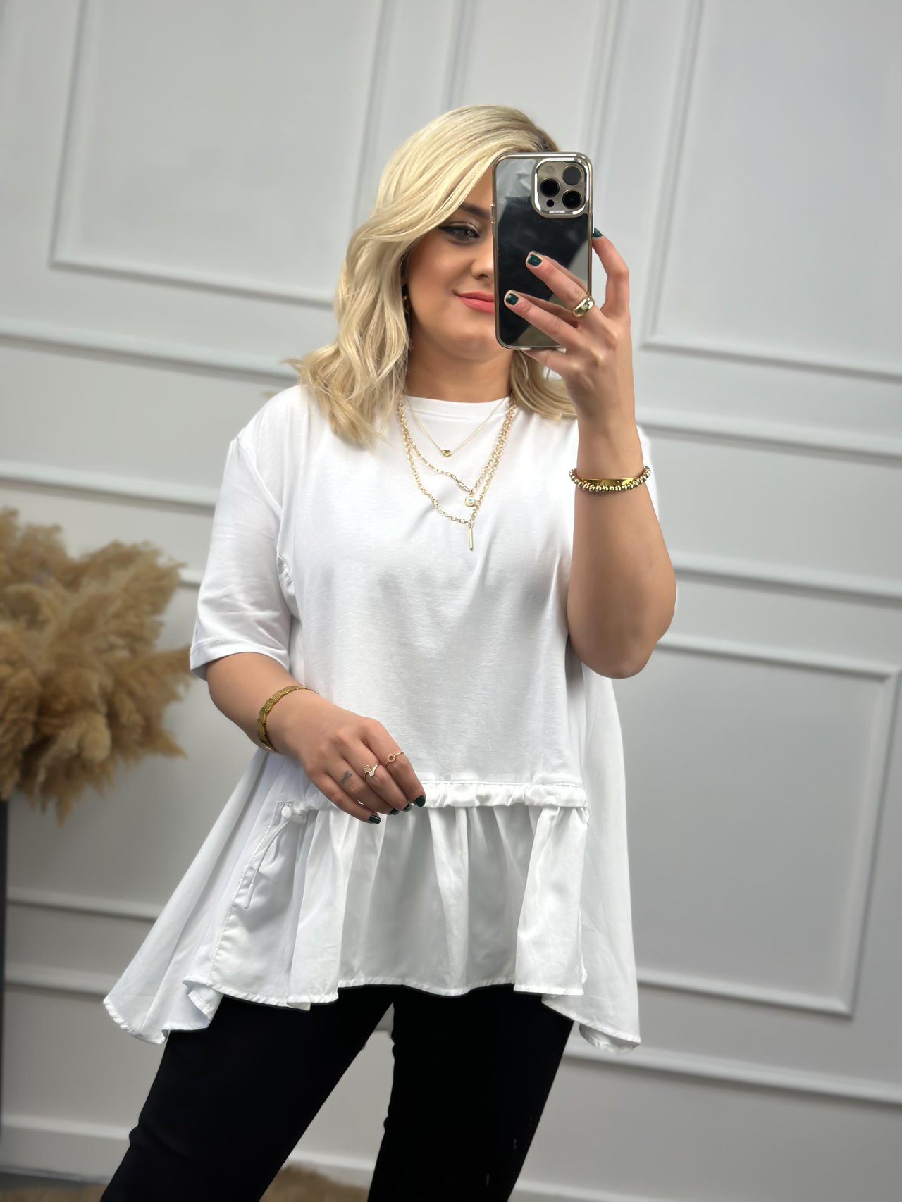 Poplin Detaylı  Belli Lastikli Tshirt BEYAZ-23YUST000007