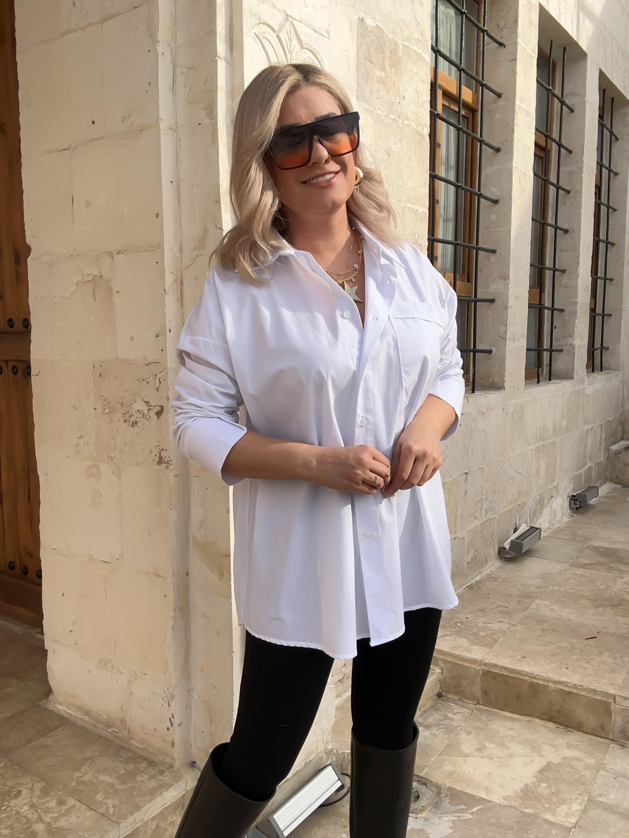 Poplin Kumaş Lüxs Kalite Tek Cepli Beyaz Gömlek BEYAZ-23MeUST00046