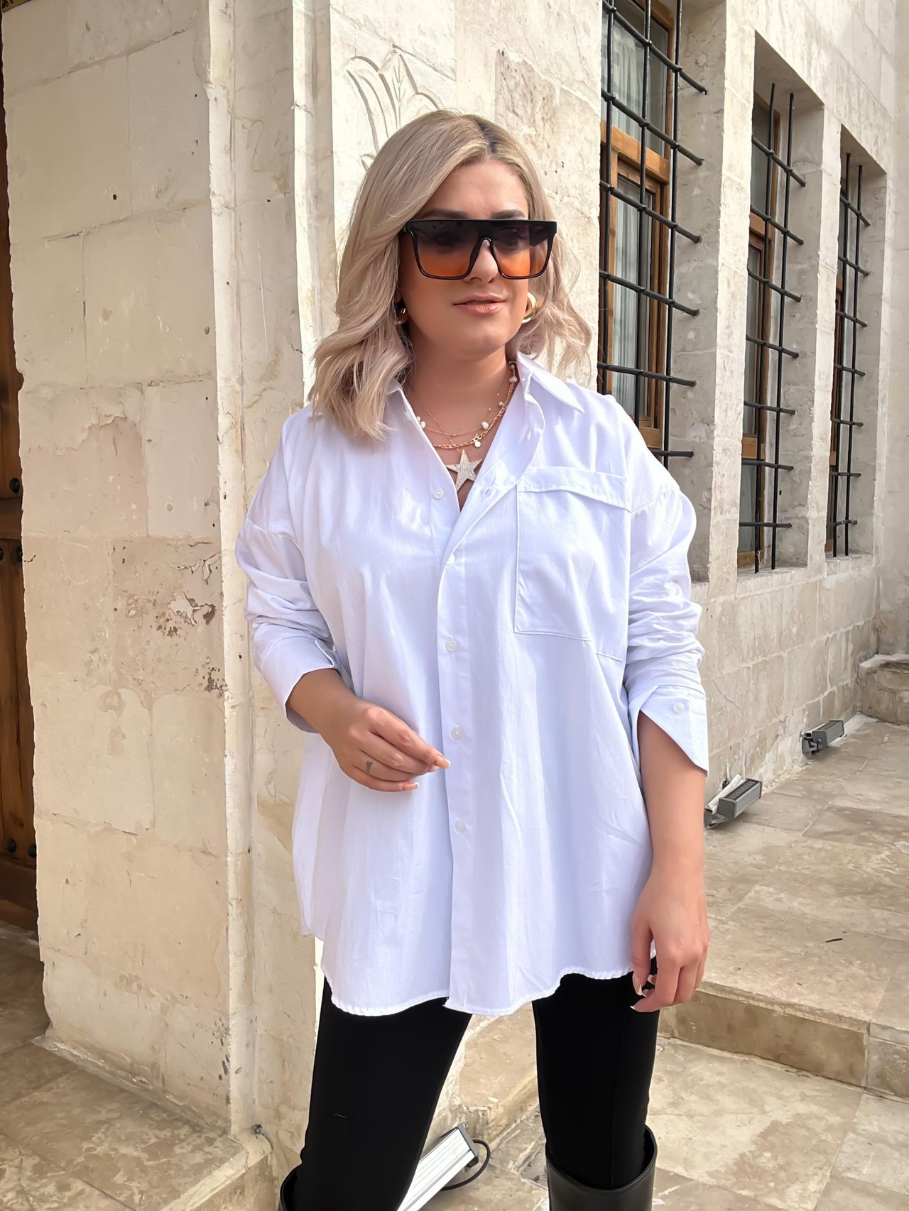 Poplin Kumaş Lüxs Kalite Tek Cepli Beyaz Gömlek BEYAZ-23MeUST00046