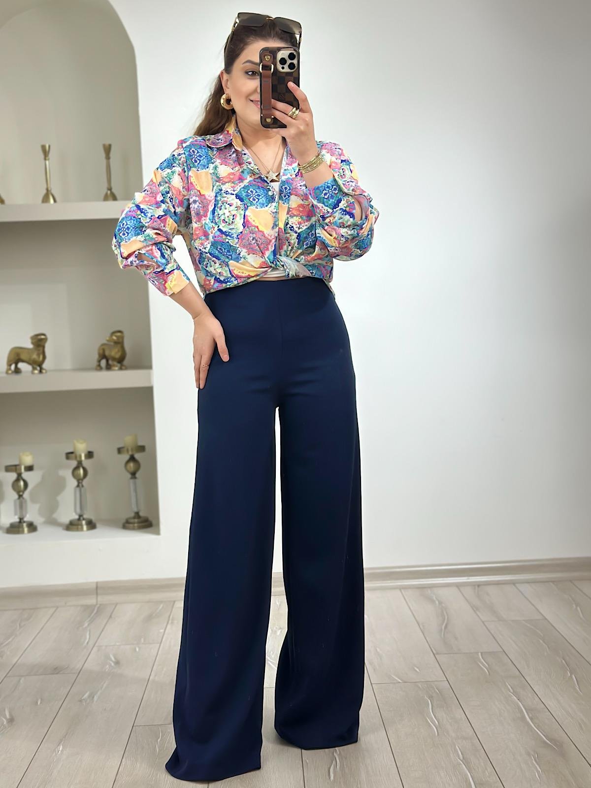 Premium Bol Paça Kumaş Pantolon LACİVERT-23MeALT00078