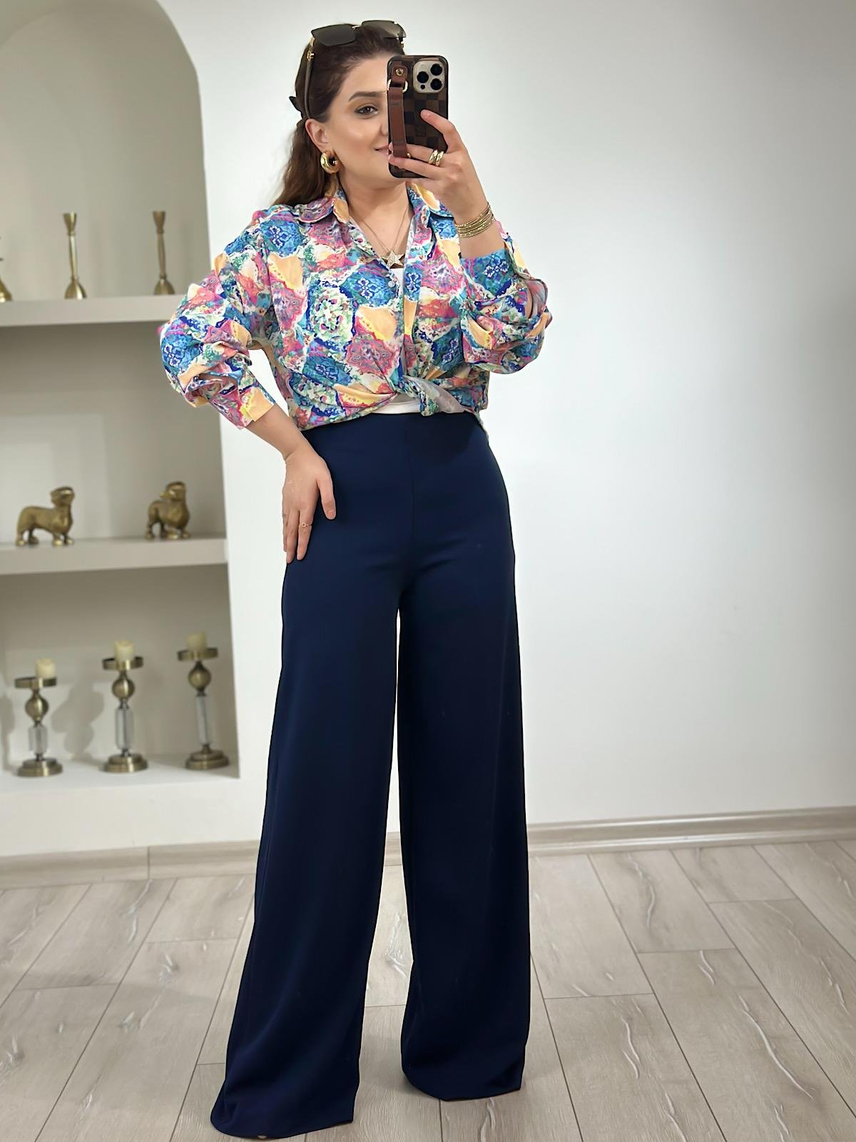 Premium Bol Paça Kumaş Pantolon LACİVERT-23MeALT00078