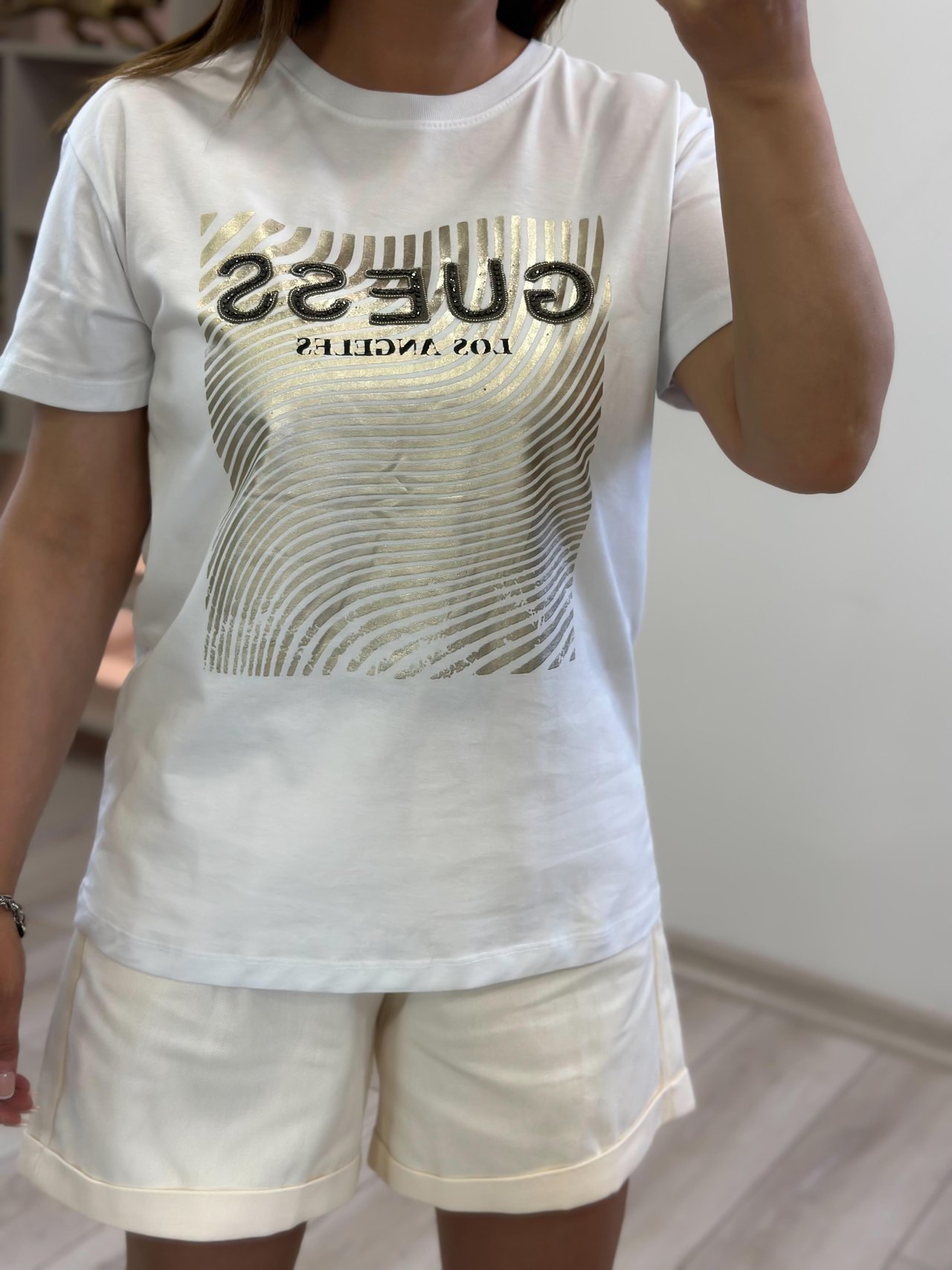 Varak Baskılı Tshirt BEYAZ-23YUST000225