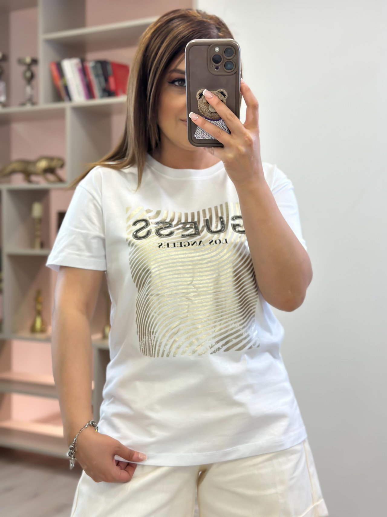 Varak Baskılı Tshirt BEYAZ-23YUST000225
