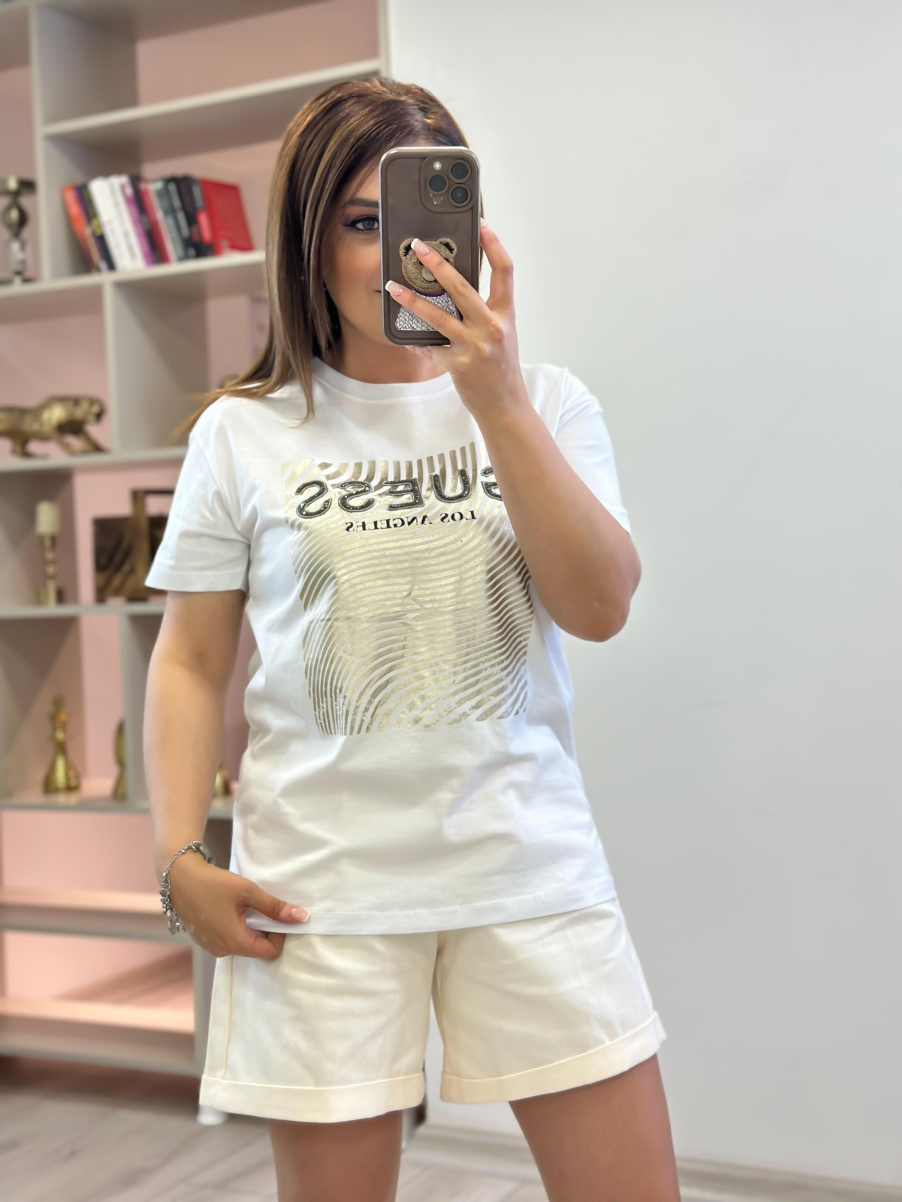 Varak Baskılı Tshirt BEYAZ-23YUST000225
