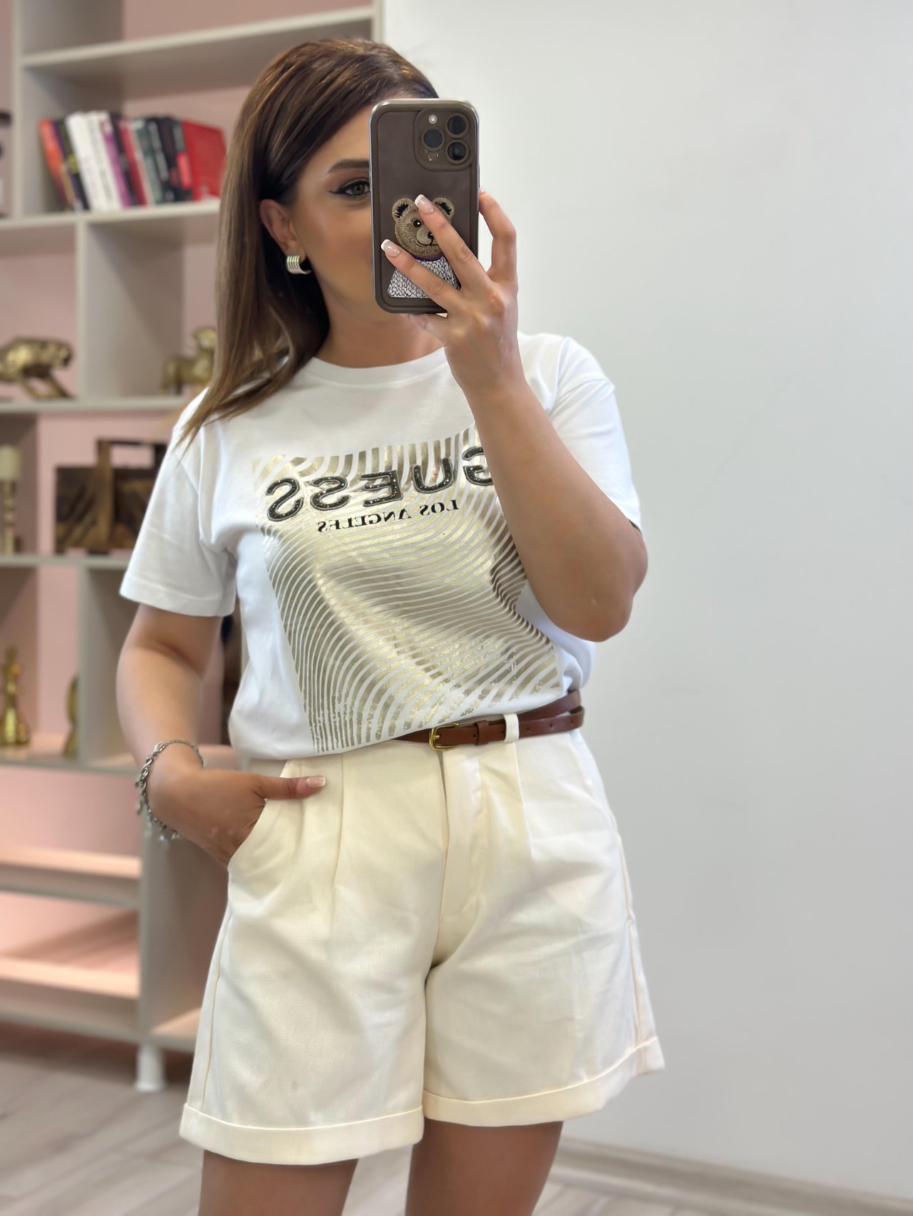 Varak Baskılı Tshirt BEYAZ-23YUST000225
