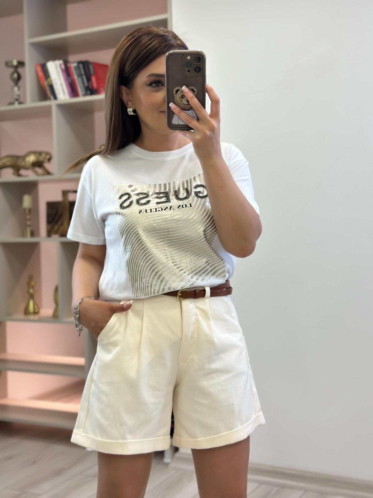 Varak Baskılı Tshirt BEYAZ-23YUST000225
