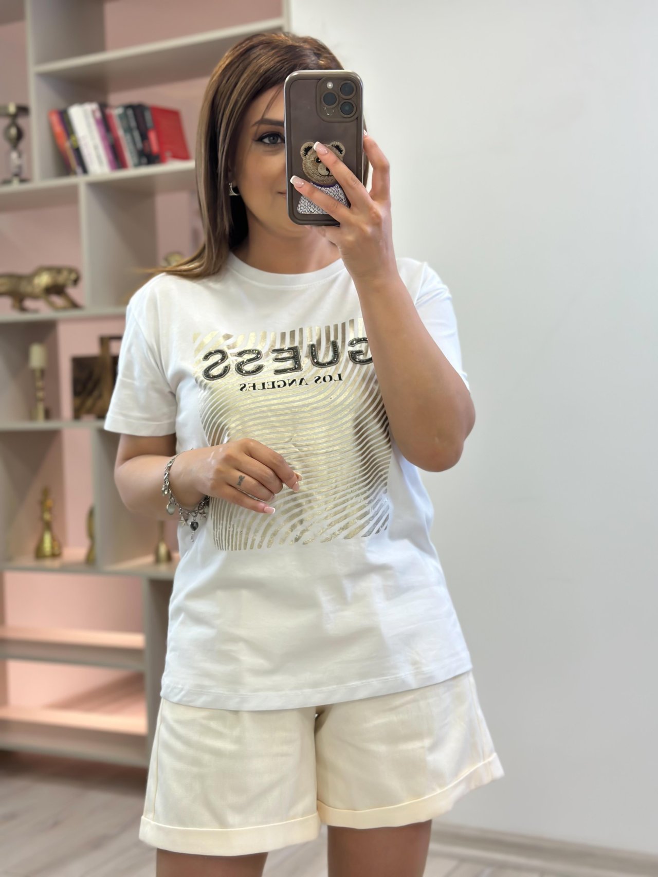 Varak Baskılı Tshirt BEYAZ-23YUST000225