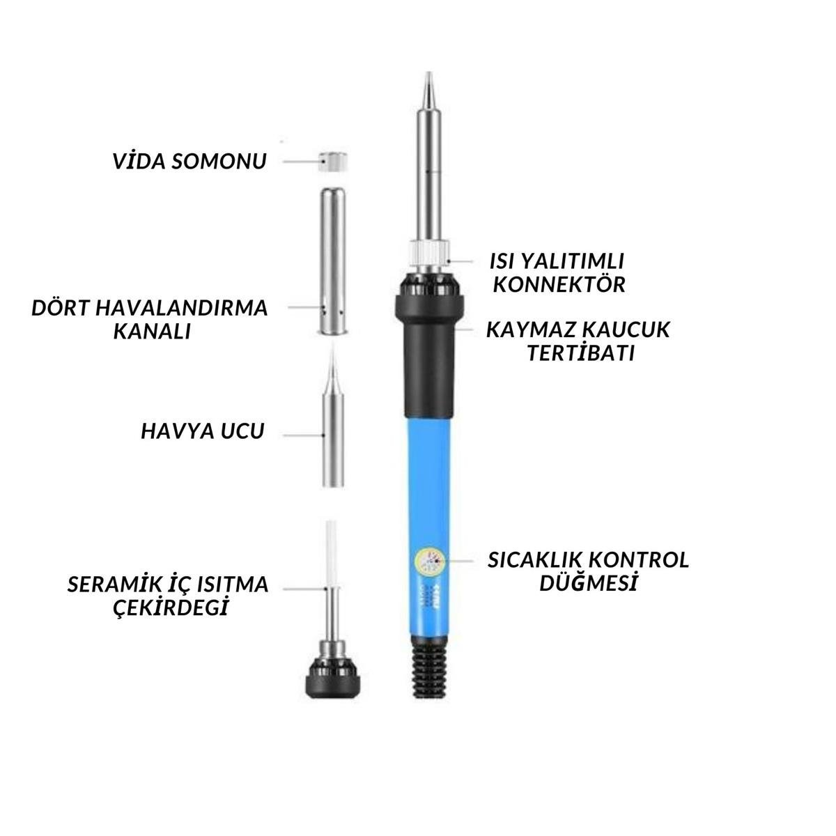 Sonex 60w Isı Ayarlı Ahşap Yakma Havya Kalemi ve 30 Ağaç Dağlama Kesme Oyma Kabartma Lehimleme Ucu