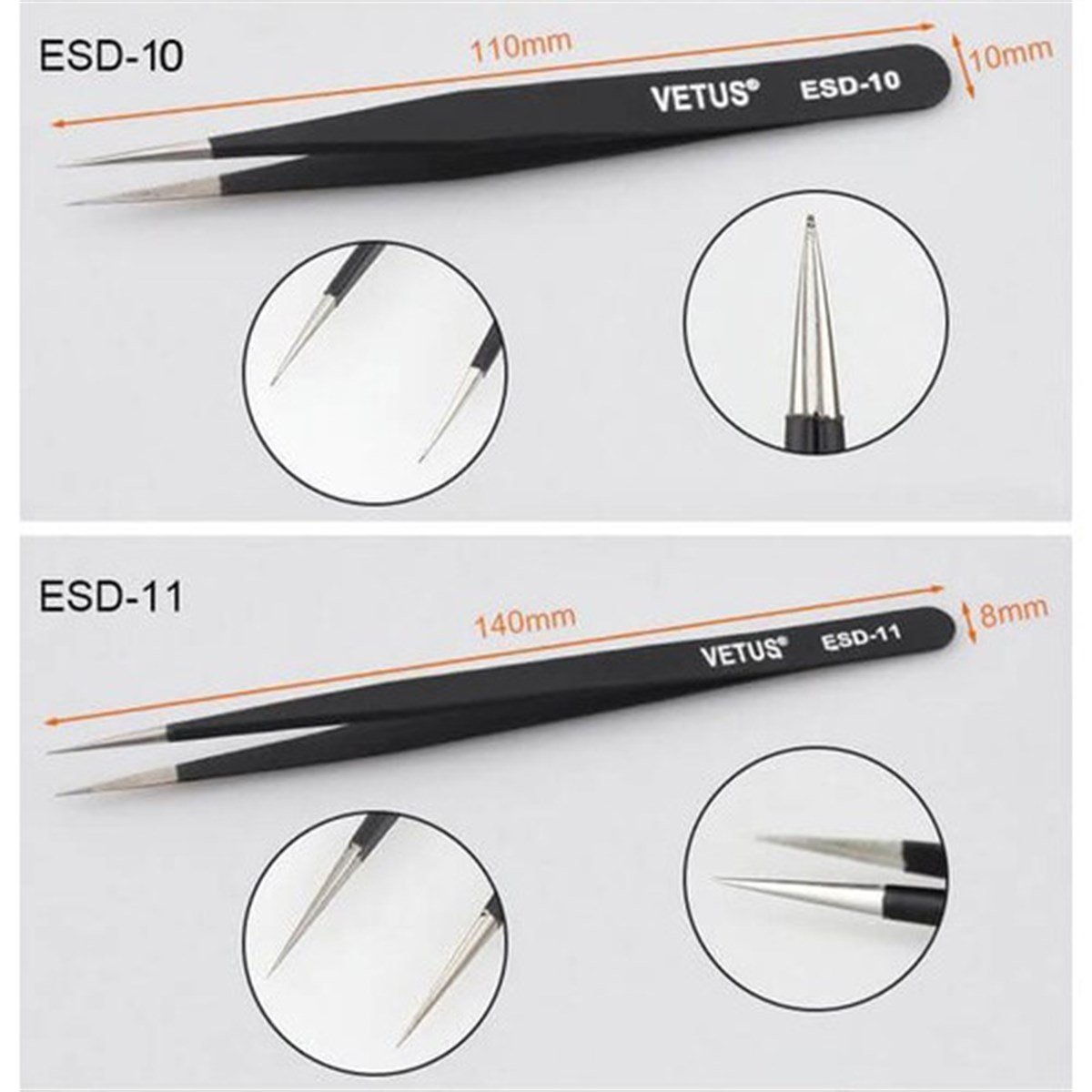 Vetus Hassas Elektronik Cımbız Seti Antistatik Çelik Tweezer Set
