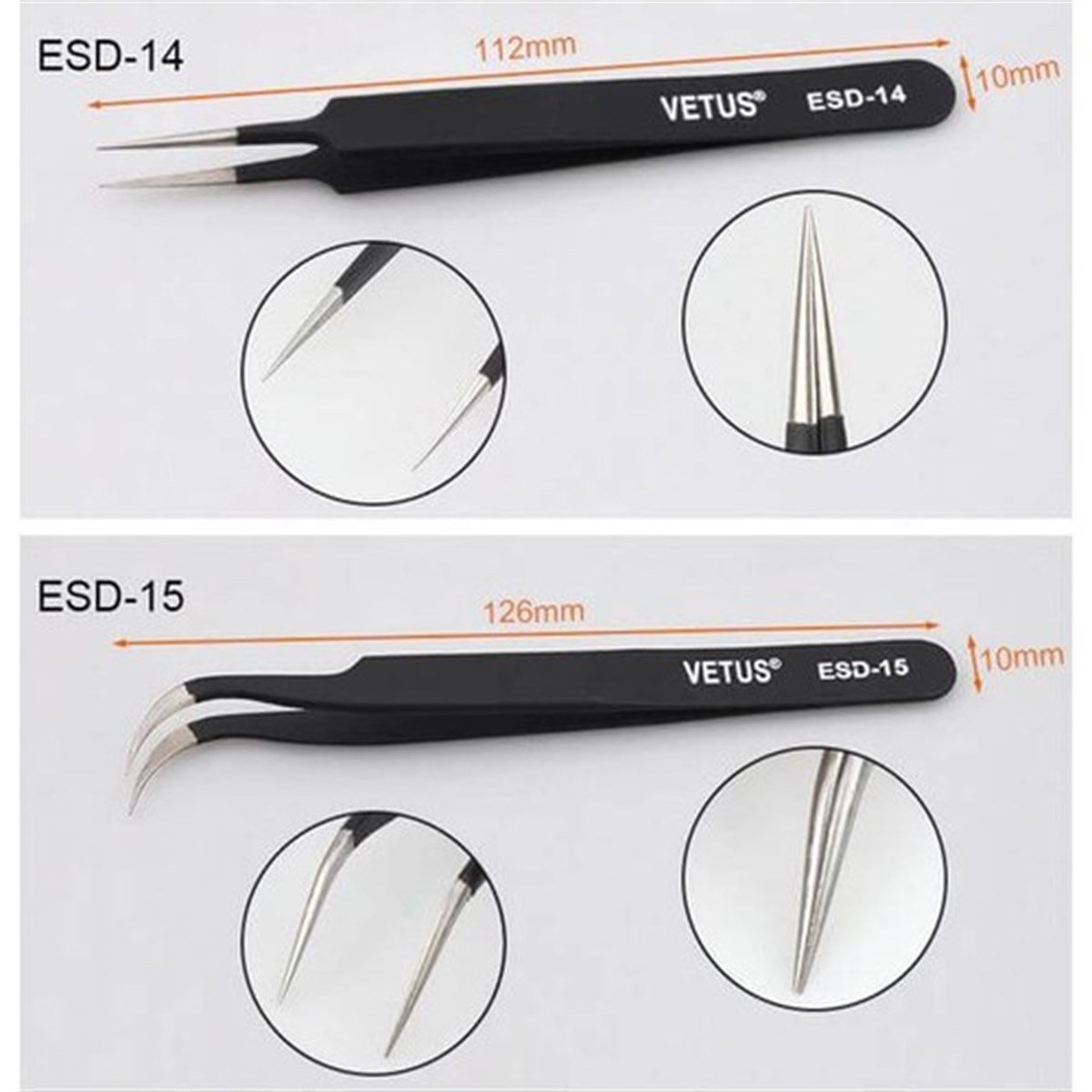 Vetus Hassas Elektronik Cımbız Seti Antistatik Çelik Tweezer Set