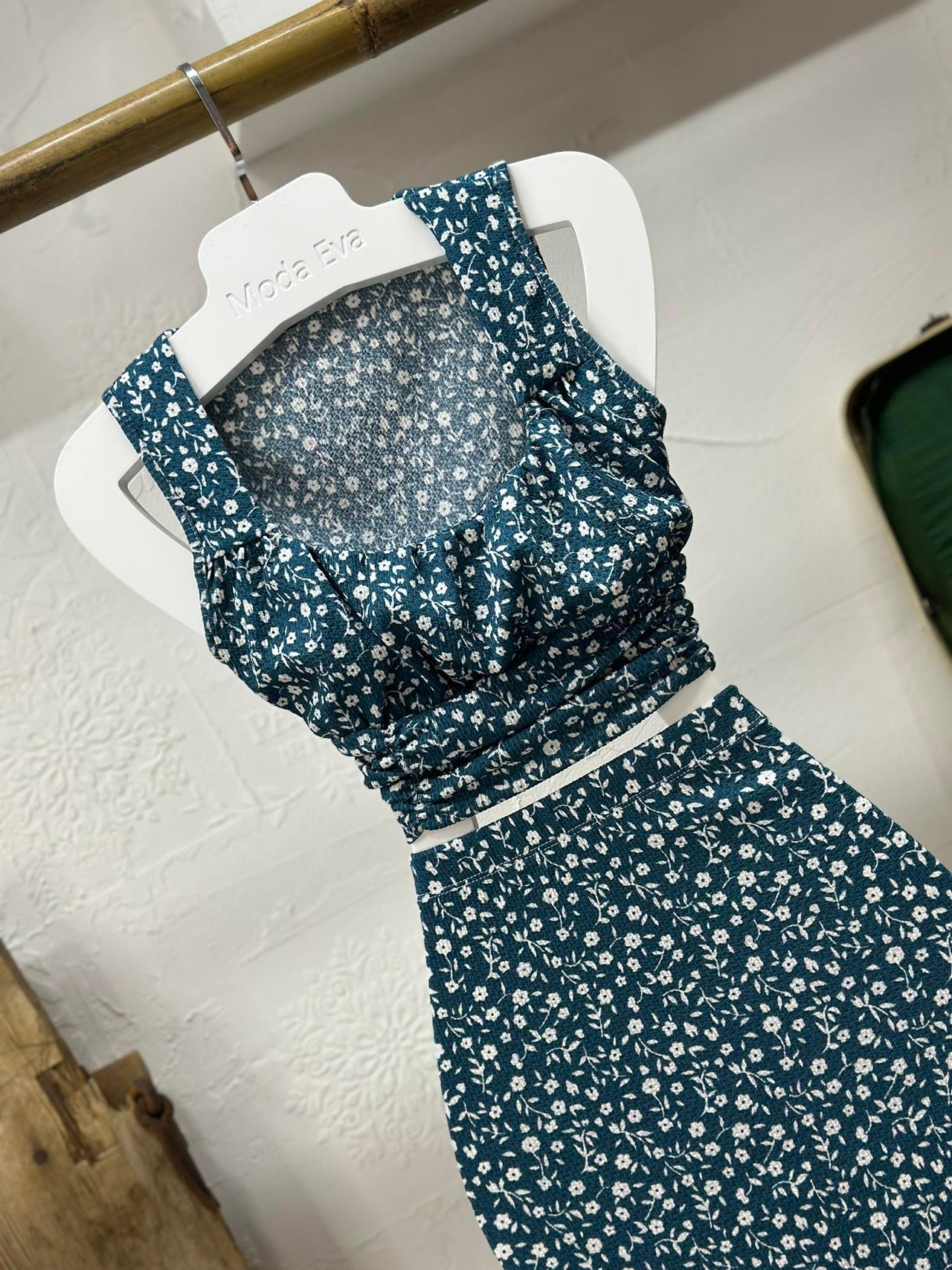 Bürümcük Kumaş Çıtır Desen Crop ve Etek İkili Takım 