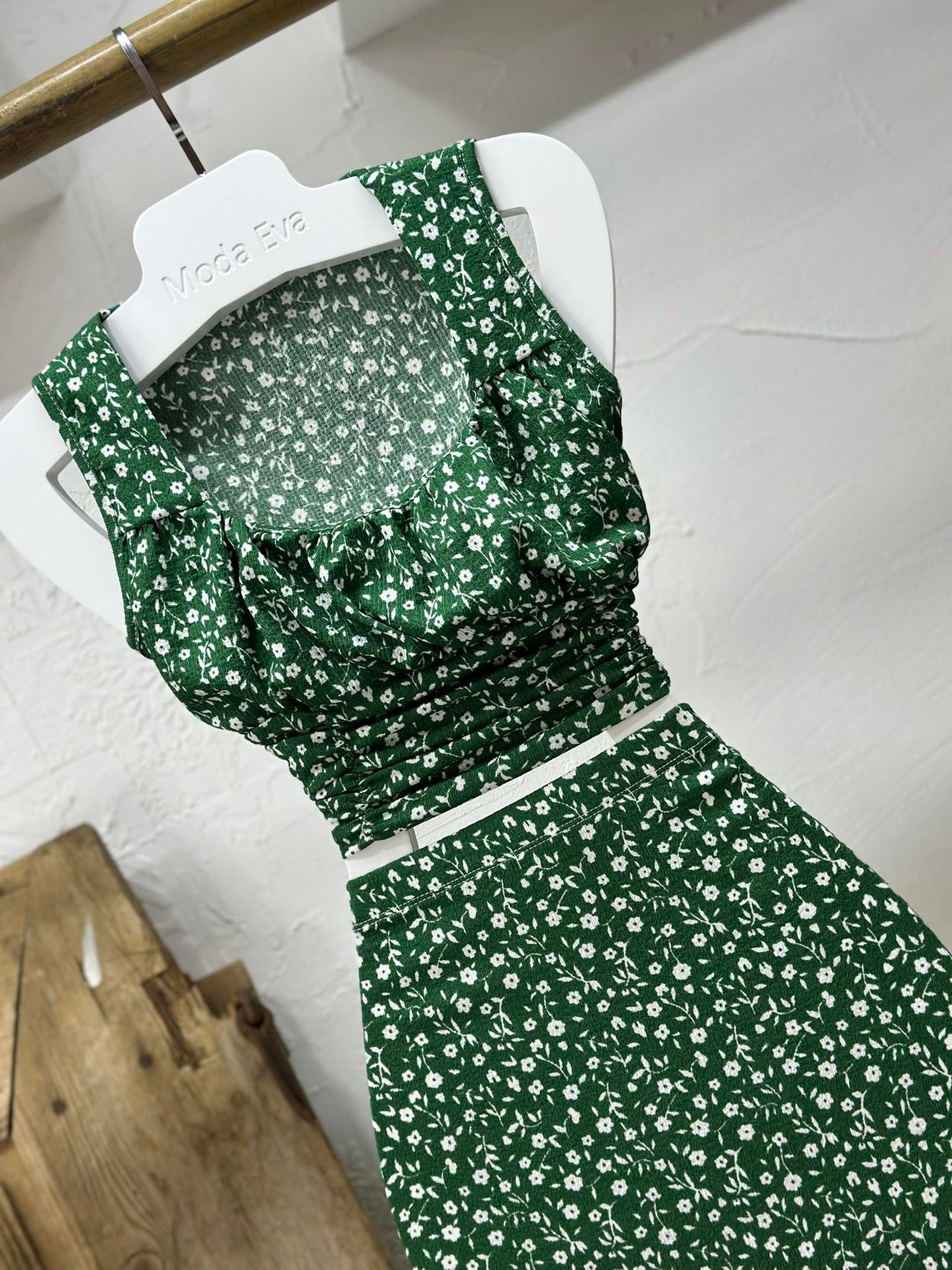 Bürümcük Kumaş Çıtır Desen Crop ve Etek İkili Takım 