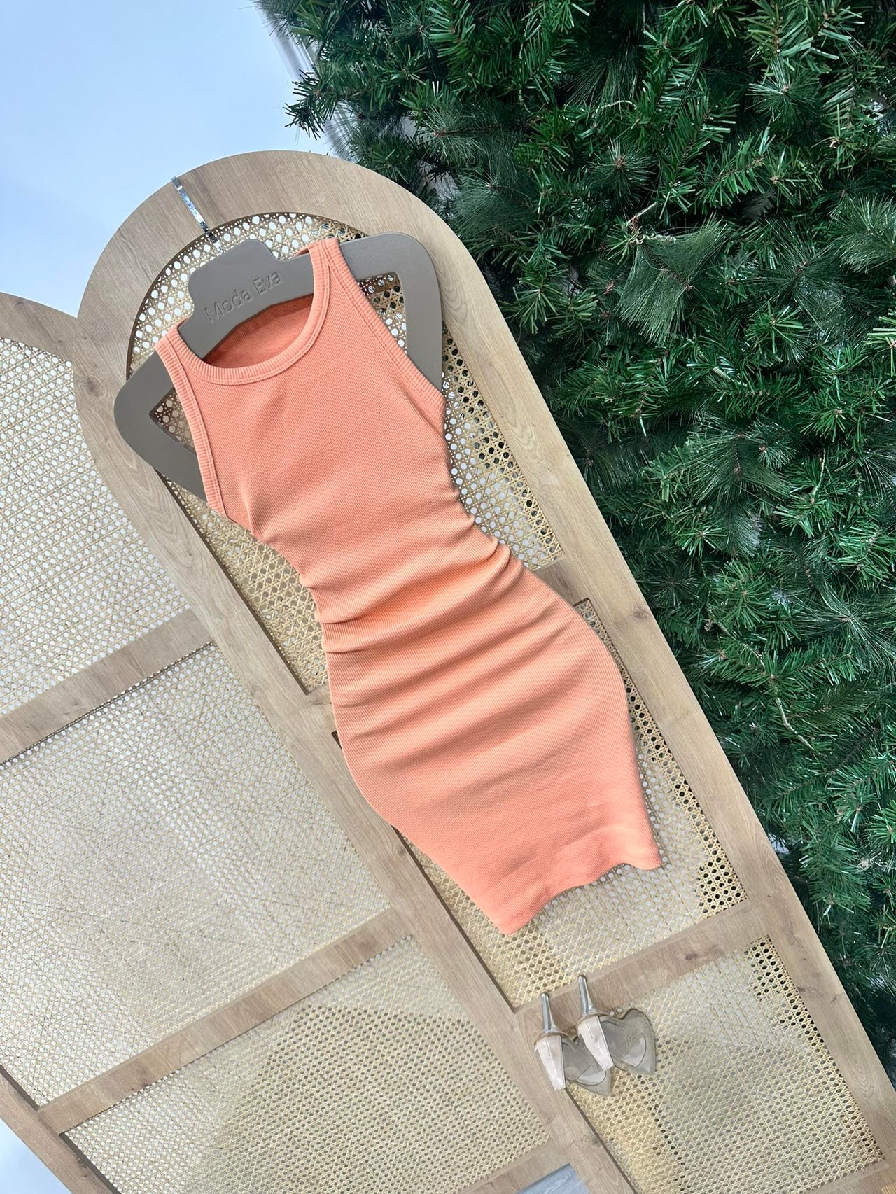 Kaşkorse Kumaş Halter Yaka Basic Kalem Elbise