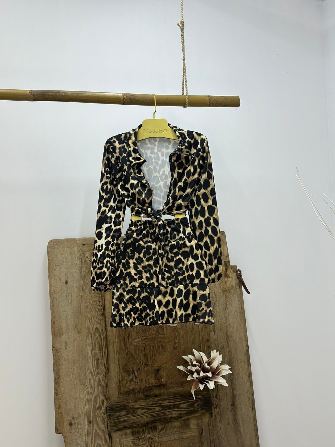 Leopar  Micro Kumaş Eteği Volanlı Etekli İkili Takım 