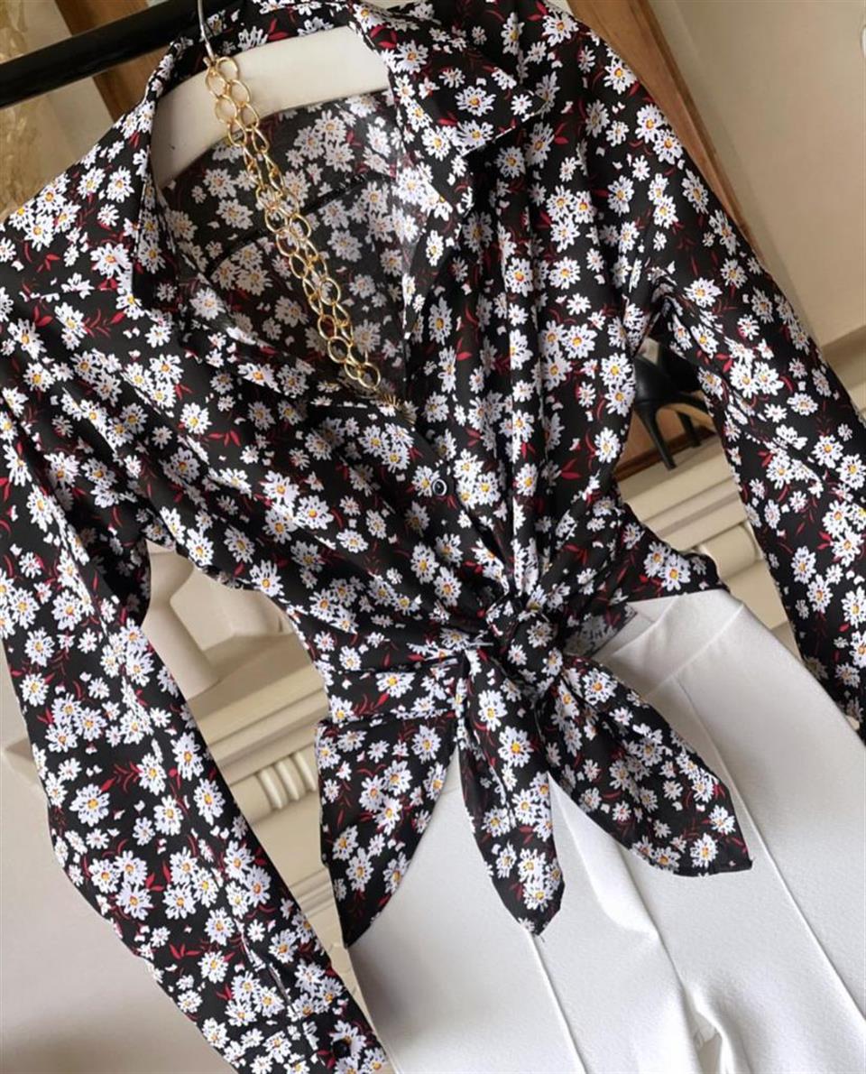 Poplin Kumaş Papatya Desen Rahat Kalıp Renkli Gömlek