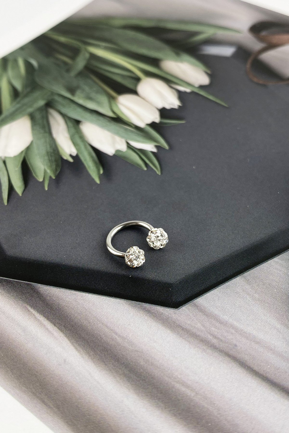 316l Cerrahi Çelik İki Ucu Taşlı Minik Septum Piercing P175