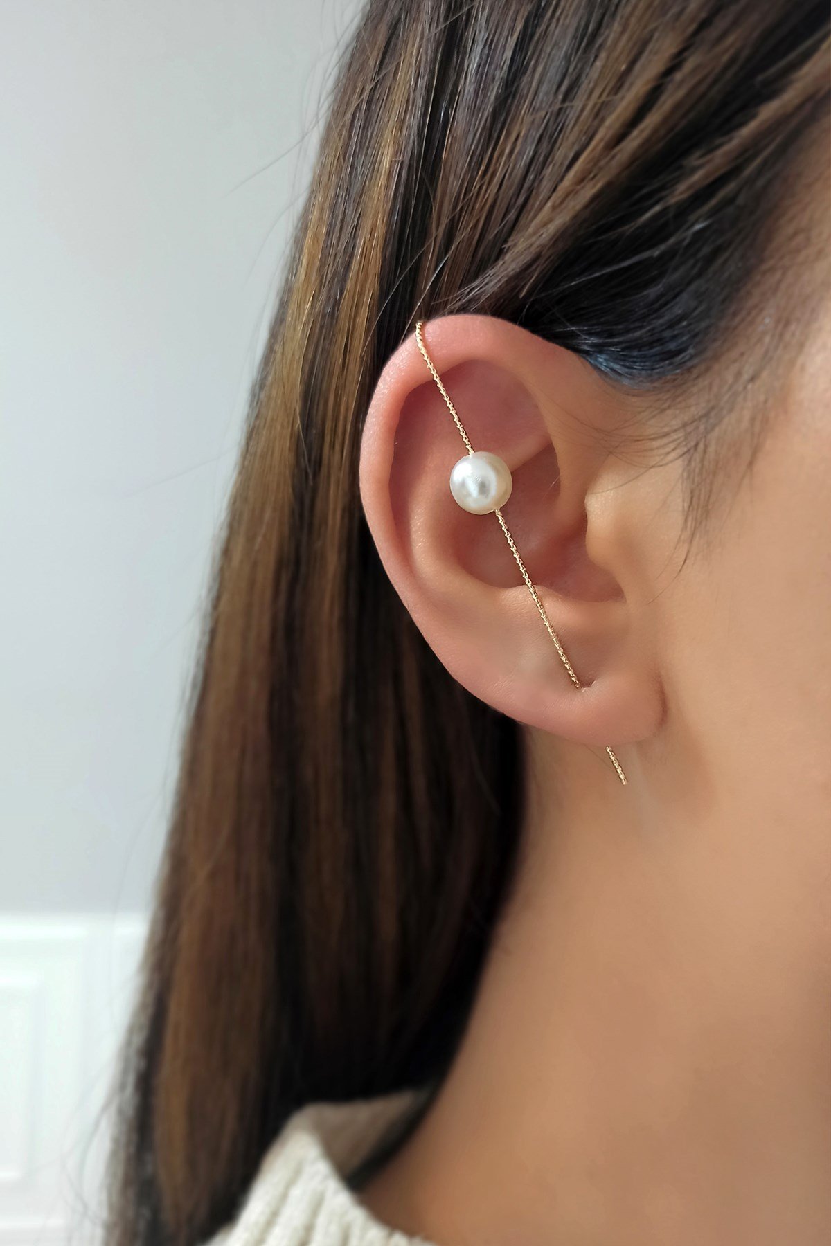 Tekli Baston Küpe İncili Ear Cuff / Kıkırdak Küpe TrKüpe3739 B32503