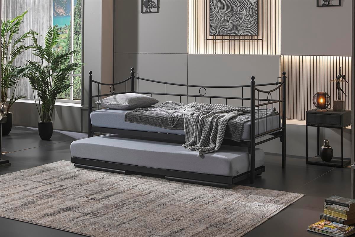 Unimet Daily Yavrulu Daybed-Yataklar Dahil-Çift Tek Kişilik Metal Karyola
