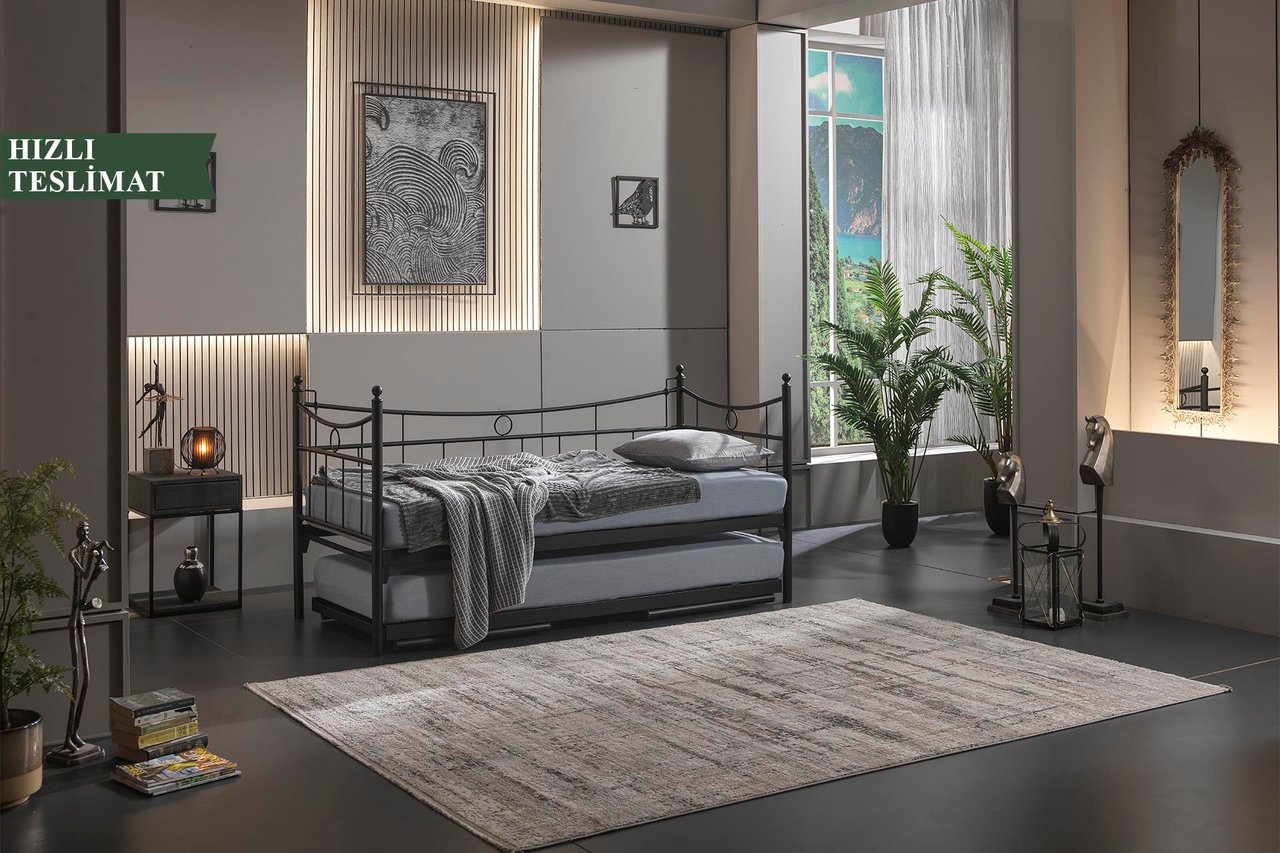 Unimet Daily Yavrulu Daybed-Yataklar Dahil-Çift Tek Kişilik Metal Karyola